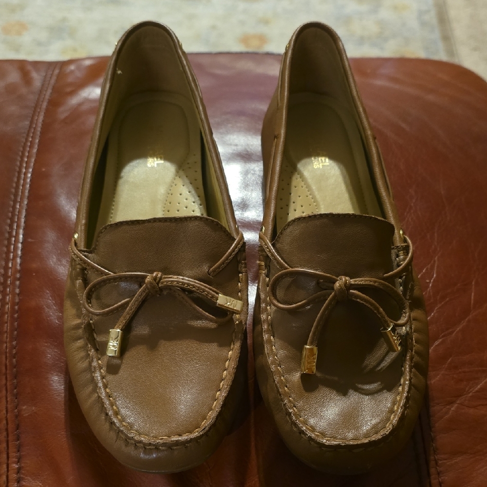 Michael Kors Brown Leather Moccasins with Bow Tie #7